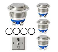 4 piezas Pulsador momentáneo 19 mm 12 V 5 A AC/DC 220 V cabeza plana IP65 impermeable acero inoxidable metal, 3 bornes de tornillo, timbre, coches, barcos, electrodomésticos, industria