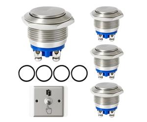 4 piezas Pulsador momentáneo 19 mm 12 V 5 A AC/DC 220 V cabeza plana IP65 impermeable acero inoxidable metal, 3 bornes de tornillo, timbre, coches, barcos, electrodomésticos, industria