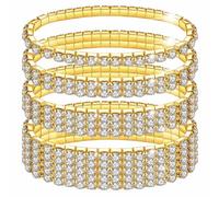 4 Piezas Pulseras de Diamantes de Imitación,LucBuy Brazalete Elástico de Tenis de Diamante,Joyería de Pulsera Apilable Nupcial de Cristal Plateado,Pulsera de Banda de Fiesta de Boda para Mujeres (A6)