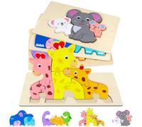 4 Piezas Puzzles Madera de Animales para Niños, 3D Rompecabezas de Madera Animales, Juguetes Montessori Educativos, Rompecabezas Niños Maderas Juguetes 4-9 años