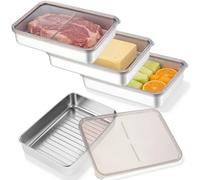 4 Piezas Recipiente Almacenamiento Carne con Tapa, Organizador Nevera Recipientes Alimentos Acero Inoxidable, Tupper Cajas Fiambres Crisper Frigorífico Porta Embutidos para Almacenaje Quesera, Fiambre