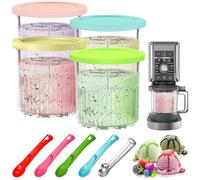 4 Piezas Recipiente de Helado para Ninja Creami Deluxe Pints, 24 oz Recipientes para Creami con 5 Cuchara, Accesorios para Recipiente para Hacer Helados para NC500 NC501 Serie, Sin BPA