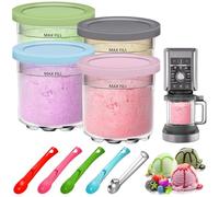 4 Piezas Recipientes de Helado para Ninja Creami, 16 oz Recipientes para Creami con 5 Cuchara, Accesorios para Recipiente para Hacer Helados para NC299 NC300 NC301 Serie Sin BPA, Apto para Lavavajilla