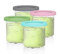 4 Piezas Recipientes de Helado para Ninja Creami Heladera multifunción NC300EU NC300EUCP NC301EU NC300UK NC299AMZ, Ninja Creamy accesorios Contenedores de Pinta con Tapas (Azul/Rosa/Lima/Gris)