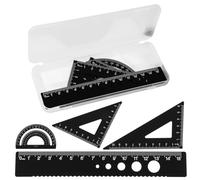 4 Piezas Reglas Herramientas de Geometría Matemática de Aleación de Aluminio 15cm Regla Juego de Transportador de Metal para Estudiantes Ingeniero de Oficina Dibujo de Figuras Geométricas