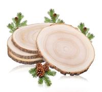 4 Piezas Rodajas de Madera Manualidades, 20-23cm Discos de Madera sin Acabado con Corteza y Acabado Suave para Manualidades, Posavasos, Adornos del Hogar (23-26cm)