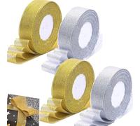 4 Piezas Rollos de Cinta Dorada y Plateada, Cinta de Organza Brillante, Cinta Dorada y Plateada, Cinta de Regalo Brillante, Cinta de Regalo Dorado y Plateado, para Navida, Boda(Oro/Plata)