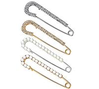 4 Piezas Safety Pin Broche,Pin Grande 77mm Broches,Imperdibles Broches de Mujeres Clips de Chal,Sombrero Bufanda Accesorios de Ropa Broches Prendedores Joyería para Mujeres,Cristal y Perla 2 Estilos
