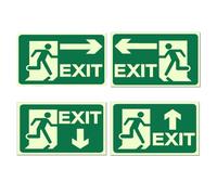 4 piezas Señal Evacuación Salida flecha Izquierda, salidas inferiores, PVC Luminiscente Homologada, salida de emergencia de bajo PVC adhesivo resistente, Flechas arriba, abajo, izquierda y derecha