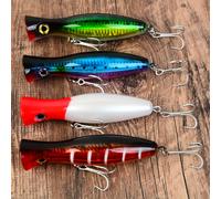4 piezas Señuelo de pesca Big Popper de 12.5 cm/4.92 pulgadas, 40 g, con anzuelos , artificial duro tipo crank bait con ojos 3D, de pesca para carpa y