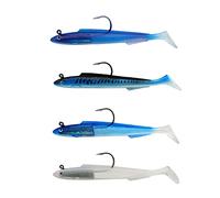 4 piezas señuelos de pesca de plástico blando, 3D ojos cebos anzuelo simple, señuelos artificiales con cabeza de plantilla, aparejos de pesca para agua dulce salada, lucio, bass, perca, 15 cm (#C)