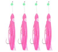 4 Piezas Señuelos de Pesca Falda para Curricán Pulpo Calamar 12 CM | PVC Rosa, Diseño Biónico Resistente al Desgarro, Extra Fuerte, para Aficionados y Competición