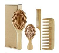 4 piezas/set Cepillo de bambú Set Bamboo Cepillo para el cabello para el cabello, incluye un peine de dientes anchos, peine de cola, cepillo y mini paleta para el brillo y salud del cabel