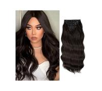 4 piezas/set de extensiones de cabello sintético ondulado largo con clip de 22 pulgadas de grosor for mujeres, cabello falso natural castaño, rubio y negro Easy Installation and Removal(Black Brown)