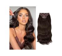 4 piezas/set de extensiones de cabello sintético ondulado largo con clip de 22 pulgadas de grosor for mujeres, cabello falso natural castaño, rubio y negro Easy Installation and Removal(Dark Brown)