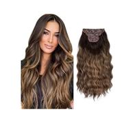 4 piezas/set de extensiones de cabello sintético ondulado largo con clip de 22 pulgadas de grosor for mujeres, cabello falso natural castaño, rubio y negro Easy Installation and Removal(Chocolate brow