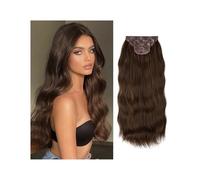 4 piezas/set de extensiones de cabello sintético ondulado largo con clip de 22 pulgadas de grosor for mujeres, cabello falso natural castaño, rubio y negro Wear and Go(Ginger Brown)