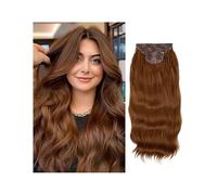 4 piezas/set de extensiones de cabello sintético ondulado largo con clip de 22 pulgadas de grosor for mujeres, cabello falso natural castaño, rubio y negro Easy Installation and Removal(Light Auburn)