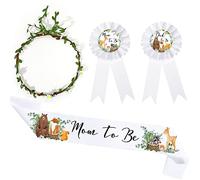 4 Piezas Set de Fajas de Mom to Be de Baby Shower de Bosque Ramilletes de Mamá y Papá para Ser con Corona de Hoja de Salvia Verde Recuerdos de Fiesta de Revelación de Género (Flor Blanca)
