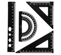 4 Piezas Set de Geometría Conjunto de Reglas de Aluminio Metal Recto Triángulo Herramienta Matemáticas Ruler 15cm Regla de Escala Juego para Estudiantes Arquitectos Ingenieros y Delineantes(Negro)