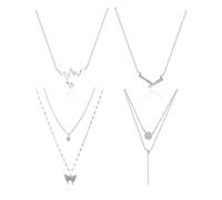 4 piezas simples clavículas, accesorios personalizados de moda, collares de doble capa, collares versátiles para mujeres, cadenas de clavícula ajustables sexys, adecuadas para citas, 40 cm lang, Acero