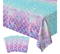 4 piezas Sirena Mantel Bajo El Mar Mantel Princesa Mantel Océano Manteles Sirena Cumpleaños Decoraciones de Cumpleaños Niños Accesorios de Fiesta Princesa Fiesta Decoración 86 x 51 pulgadas