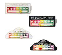4 Piezas Social Battery Pin,Broche Divertido de Estado de Ánimo para 7 Días,Pines de Esmalte Interactivos para Introvertidos-Comunicación No Verbal,Blanco + Negro