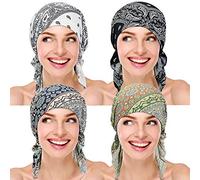 4 piezas sombrero de quimio para mujer, gorro de turbante, vendas para la cabeza preatadas, pañuelo para la pérdida de cabello Croup 3 Talla única