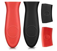 4 Piezas Soporte de Agarre Térmico de Silicona, Abrazadera de Agarre Térmico de Silicona y Soporte de Mango Auxiliar, Negro y Rojo, Anti Escaldaduras, Se Pueden Utilizar para Sartenes, Hornos