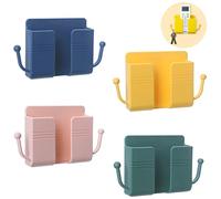 4 Piezas Soporte de Pared para Teléfono Móvil y Control Remoto con Gancho y Agujero de Carga, Montaje con Adhesivo 3M