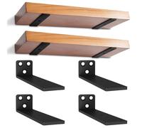 4 Piezas Soporte Estanteria Pared, 12,7cm Pesado Escuadras para Estanterias Flotante con Tornillos, Soporte Balda Flotante Pared Invisibles para Cocina | Dormitorio (Negro) 5in