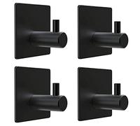 4 piezas Soporte Toallas sin Taladro Gancho, Colgador Baño sin taladro, Ganchos Adhesivos Para Pared, Ganchos perchero pared sin taladro, Ganchos Acero Inoxidable Negro para Baño Cocina, Negro