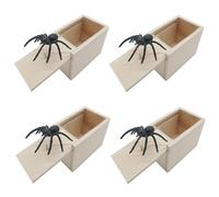 4 Piezas Spider Prank Box, Caja de Broma de Araña de Goma, Caja con Araña Broma, Caja Broma Araña, Cajas de Madera Hechas a Mano con Araña de Goma, Caja de Regalo con Truco Halloween