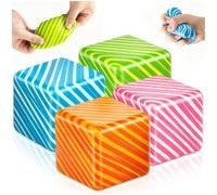 4 Piezas Squishy Ice Cube Antiestrés, Colorido Cubo Antiestres Fidget con Diseño Veteado , Juguete Sensorial Squeeze de Alta Densidad para Autismo, TDAH, Niños y Adultos, Alivio del Estrés y Ansiedad