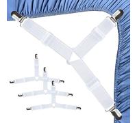 4 Piezas Sujeta Sabanas Bajeras, Blanco Correas Ajustables Sujeta Colchones, Clips Triangulares Ajusta Clips de Ropa de Cama, Soportes de 3 Maneras para colchón, Soporte de sujeción