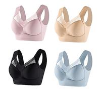 4 Piezas Sujetador sin Aros Mujer, Sujetadores Push Up Reductor con Cuello En V Profundo Sexy, Sujetadores Encaje sin Costuras sin Costuras Sostenes Básicos Relleno Bralette Copa Completa para Mujer