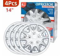 4 Piezas Tapacubos Universales 14"/15"- Cubierta para Rines de Coche, Fácil Instalación, Estilo Plata Premium