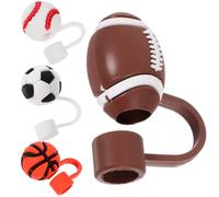 4 Piezas Tapones de Paja de Silicona, Diseño Deportivo | Decoración de Estilo Cartoon Forma de Pelota, para Pajitas y Vasos, Portátil y Suave