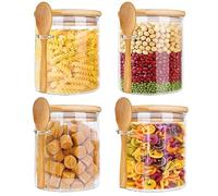 4 Piezas Tarros de Cristal Con Tapa, Botes de Cristal, Tarros de Vidrio 540ml, Tarro de Vidrio de Almacenamiento con Cuchara, Tarros de Almacenamiento, Botes Especias para Avena Café Judías Té