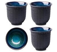 4 piezas taza de té japonesa, 165 ml tazas de té asiáticas, budista corazón Sutra patrón tazas de té de cerámica, taza de sutra de corazón de arena púrpura para té, sake, espresso, café, taza de té en
