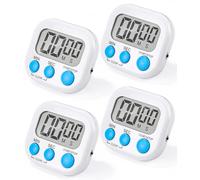 4 Piezas Temporizador de Cocina Reloj Blanco,Birshe Temporizador Cocina Digital Timer Cocina con Alarma Fuerte y Pantalla LCD Grande, Respaldo Magnético Soporte Plegable para Estudia Trabajar Cocina
