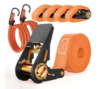 4 Piezas Tensor de Carraca 4m, Cinchas de Amarre, Eslingas de Amarre, 2 Piezas Tensores con Gancho 80 cm, para Coches, Carros, Motos, Equipaje, Camping, Cargas Fijas