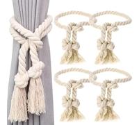 4 Piezas Tiebacks de Cortina Trenzados a Mano, Tejido a Mano Cortinas Atadas Cuerda, Clips de Cortina de Algodón Hechos a Mano, Lazos de Cortina Tejidos a Mano, para Dormitorio, Sala de Estar(Beige)