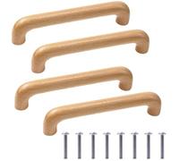 4 Piezas Tirador Madera Maciza, Decoración Tiradores para Armarios con Tornillos 2.5cm, Tiradores para Puertas Cocinas, Muebles Sala Estar, Cajones Dormitorio y Baño (Redondo, 128mm Longitud Total)