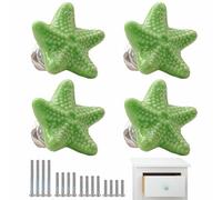 4 Piezas Tiradores Armarios, Pomos y Tiradores de Muebles, Pomo de Armario, Cerámica Tirador Cajón Forma de Estrella de Mar, Para Puertas Armarios de Cocina, Con Tornillos de 4 Tamaños, Verde