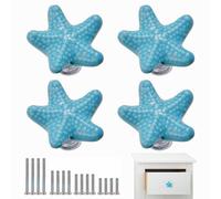 4 Piezas Tiradores Armarios, Pomos y Tiradores de Muebles, Pomo de Armario, Cerámica Tirador Cajón Forma de Estrella de Mar, Para Puertas Armarios de Cocina, Con Tornillos de 4 Tamaños (Azul)