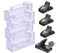 4 Piezas Trampa Ratones Vivos + 4 Cepos para Ratas Trampas Ratas Ratoneras Atrapar Rata Mouse Trap Ratoeira Ratos Rat Raton Atrapa Viva Humanas Mousetrap Live Jaula Captura Reutilizable sin Contacto