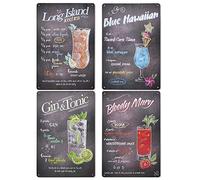 4 Piezas Vintage de Recetas de Cóctel Póster de Pared, Chapas Metalicas Vintage, Placa Chapa Cartel Decorativo de Metal para Decoración de Club de Cerveza Bar Pub Cafetería Baño Inicio- 20 x 30 cm