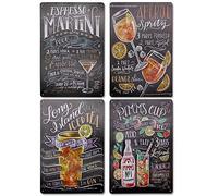 4 Piezas Vintage de Recetas de Cóctel Póster de Pared, Chapas Metalicas Vintage, Placa Chapa Cartel Decorativo de Metal para Decoración de Club de Cerveza Bar Pub Cafetería Baño Inicio- 20 x 30 cm