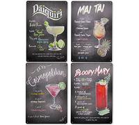 4 Piezas Vintage de Recetas de Cóctel Póster de Pared, Chapas Metalicas Vintage, Placa Chapa Cartel Decorativo de Metal para Decoración de Club de Cerveza Bar Pub Cafetería Baño Inicio- 20 x 30 cm
